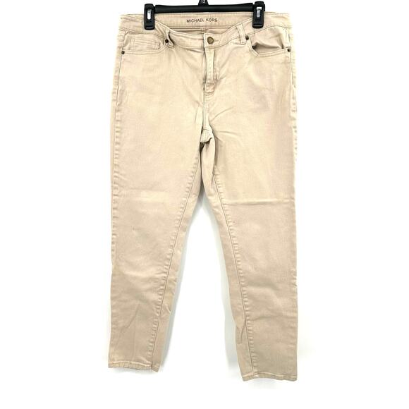 Michael Kors‎ Size 12 Jeans White Light Wash Skinny Fit Denim Button - Picture 1 of 5